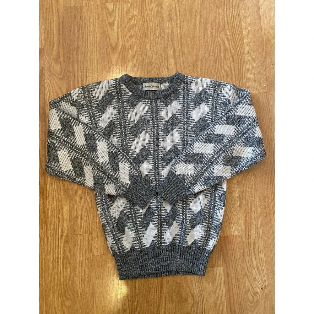 Vintage Michael Gerald Gray and White Geometric Pattern Sweater Mens Size Small